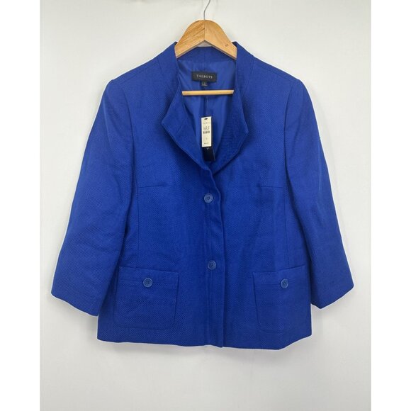 Talbots Linen Button Blazer 3/4 Sleeve Jacket Royal Blue Size 12 NEW - Picture 3 of 8